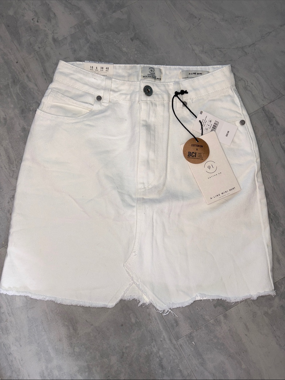 Cotton On  mini skirt  A-line  Jean skirt  white denim  standard five pocket NWT